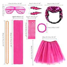 Set de ropa de los años 80 para mujer con accesorios de disfraz de los 80 con diadema, guantes de malla, aretes, pulseras, collares, gafas de vestir, calentadores de piernas y diademas para fiesta-rosado - Rosa - Ver 3