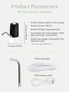 1pc Electric Water Dispenser Pump, Small Automatic Drainage Machine, Summer And Winter Equipment Accessories; Equipped With 1 Hose, 800mAh Battery, And USB Charging Cable - Multicolor - View 2