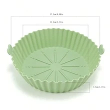 1入組矽膠圓形氣炸鍋，防黏可重複使用的矽膠平底鍋、烤盤、籃子、碗，烤箱、氣炸鍋附件 - 綠色 - 查看 2