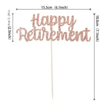 1 pieza Decoración de pastel para jubilación con brillo, selección de pastel con mensaje 'Feliz jubilación', suministros para decoración de pastel de fiesta de cumpleaños temática de jubilación en color oro rosa - Albaricoque - Ver 2