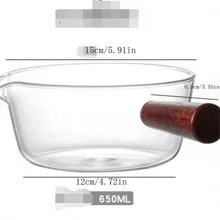 1 olla de cocina resistente al calor y transparente con tapa de vidrio y mango de madera, apropiada para pasta, sopa, verduras, salsas, mariscos hervidos, etc. - transparente - Ver 3
