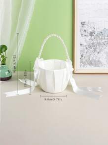 1pc Wedding Faux Pearl Flower Basket, Western Style Wedding Flower Basket For Wedding Festivals,Christmas,Wedding Decor,Western-Style Wedding Ring Bearer Pillow - White - View 7