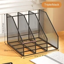 FANXI Metal File Rack Office Desk Shelf Standing Desktop File Folder File Box File Storage Box Data Rack Stationery Organizer File - Triple White - View 2