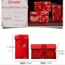 1 Pc Red Festive Gift Bag, Money Bag. Chinese New Year Red Envelopes. Silk High-End Material Small Storage Bag - Red - View 2