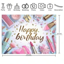 1入組化妝美容Happy Birthday背景幕布，210*150/150*100/100*75CM公主粉色魅力化妝美妝攝影背景甜美橫額派對裝飾攝影棚拍攝道具 - 彩色 - 查看 3