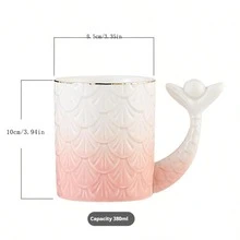 1入妖精魚陶瓷馬克杯，妖精魚尾巴握把，高品質獨特女友禮物，多功能咖啡杯，容量380毫升/ 12.85盎司，適用於下午茶和各種場合 - 彩色 - 查看 2