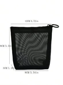 Nylon Mesh Makeup Bag Toiletry Pouch Large Capacity Organizer Cosmetic Bag - Black - View 16