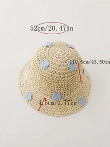 1入夏季兒童草編漏斗帽，親子透氣防曬帽，日式漏斗公主帽 - 米色 - 查看 2