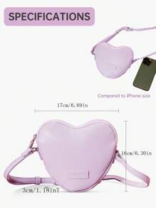 1 pezzo Borsa a tracolla a forma di cuore in pelle PU per ragazze, con chiusura lampo, adatta come regalo per le ragazze in occasione di vacanze - Viola malva - Visualizzare 2