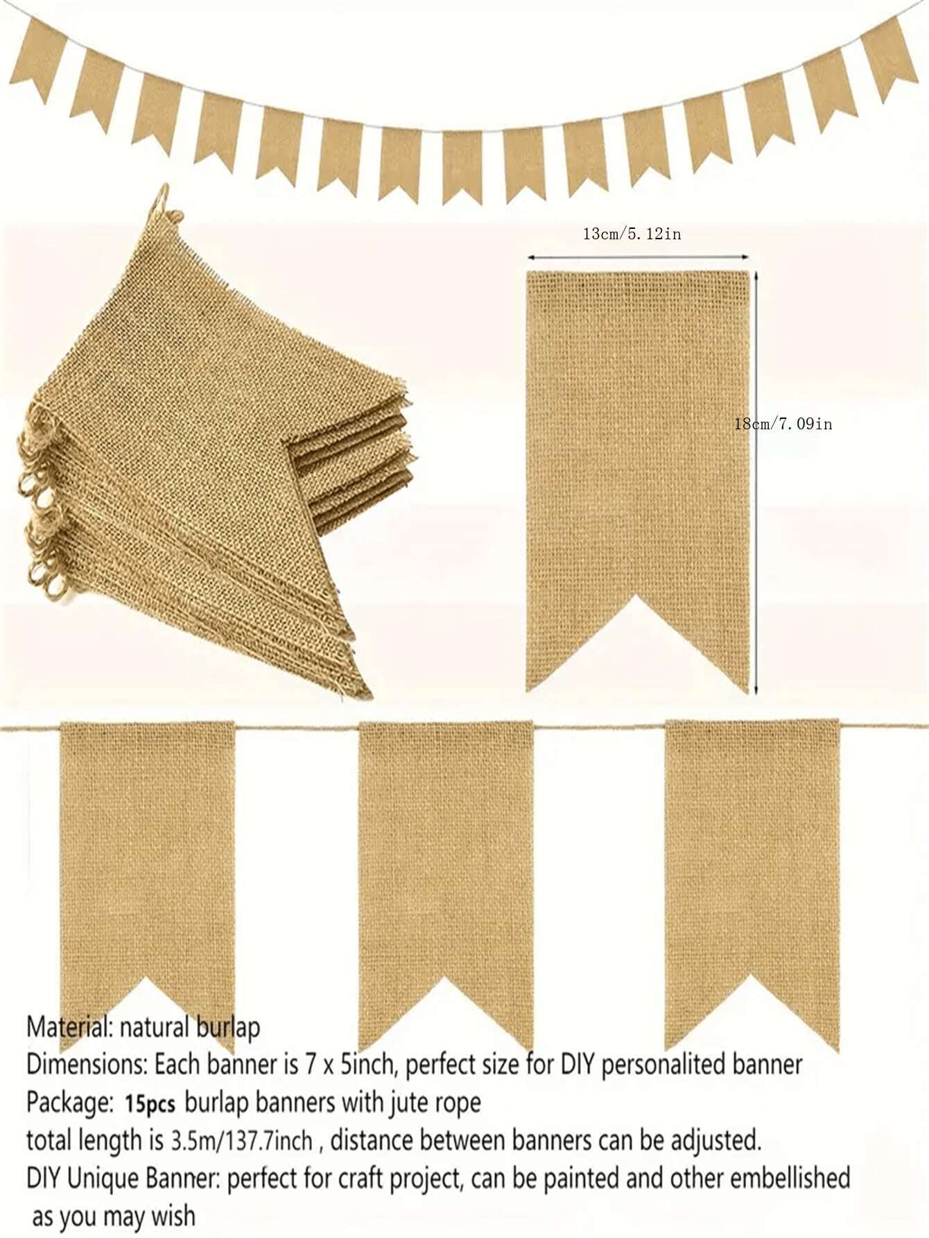 Corde Bannière En Jute Naturel - 75 Cm De Long, 3 Raccords Dorés Brossés Et Gland à Une Extrémité