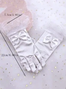 1 Pair Girls' White Satin Bow Lace High-End Gloves, Suitable For Wedding Dress, Photo Shooting, Stage Performance, Princess, Flower Girl, Birthday, Super Stretchy Five-Finger Gloves