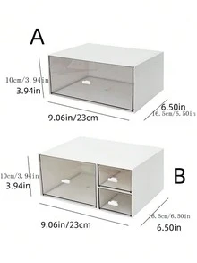 1pc Drawer Style Desktop Storage Box, Desk Organizer For Stationery In Dorm Or Office - White - View 2