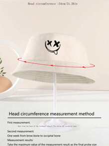 1 pezzo Cappello da secchiello con faccia di fantasma ricamata per bambini, elegante e versatile - Beige - Visualizzare 4