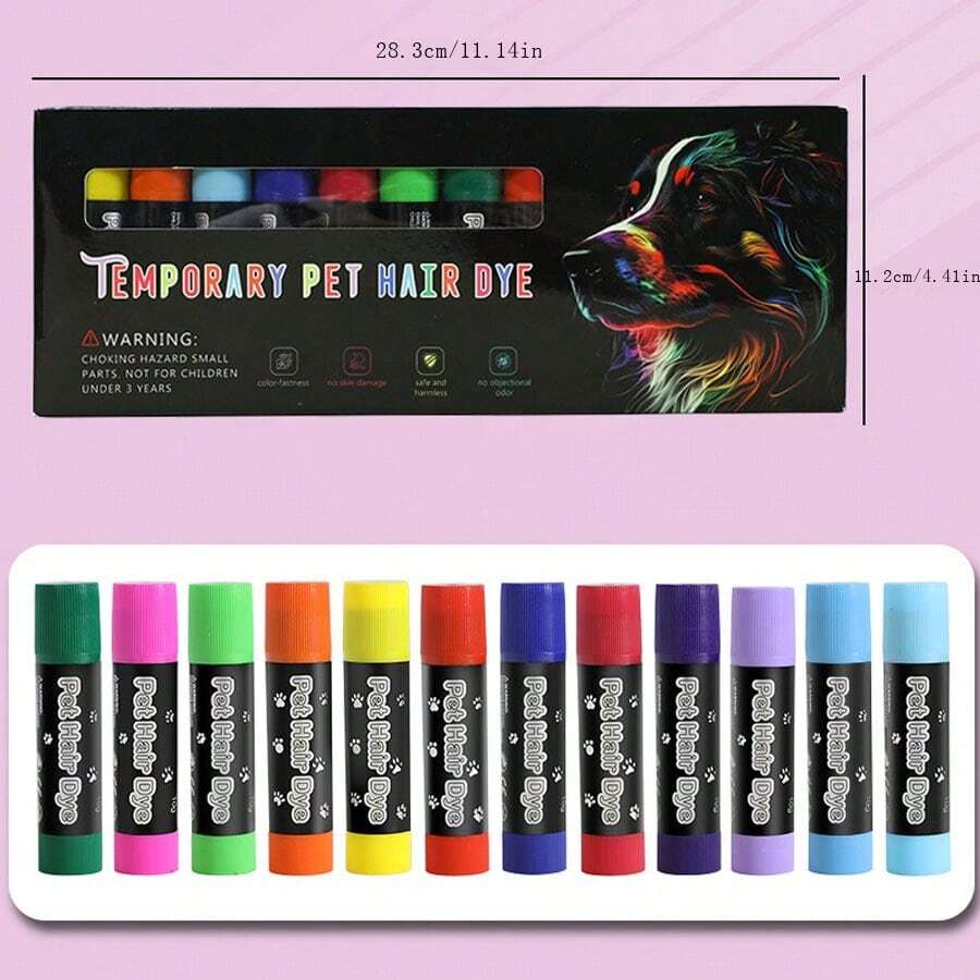1 Box Of 12Piece Pet Hair Dyeing Crayon Set, WaterSoluble Dye Crayon