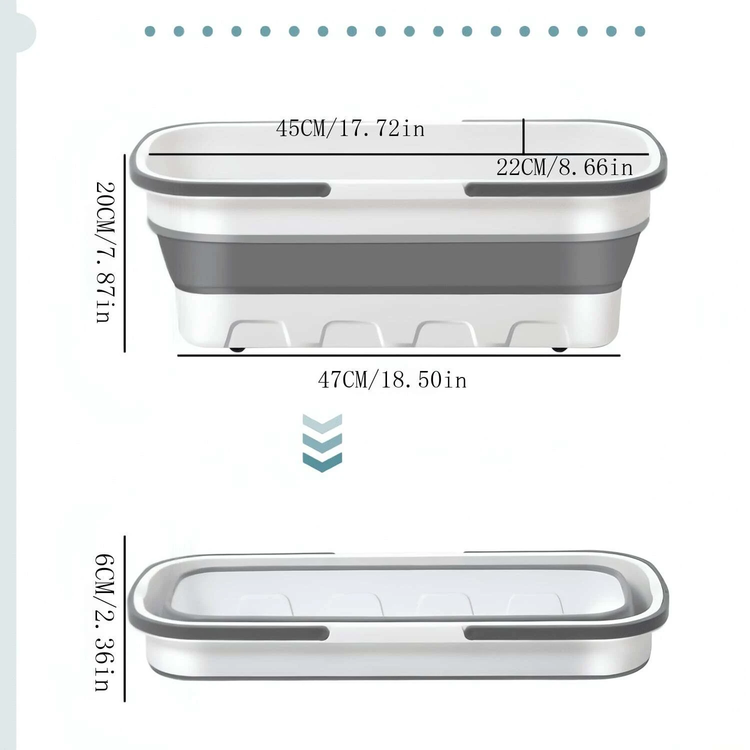 Secchiello pieghevole in plastica – Vasca rettangolare pieghevole, secchio per mocio portatile, 53 x 22 x 20 cm