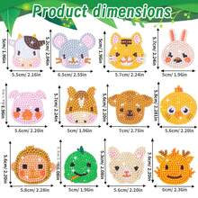 12入組卡通動物鑽石畫貼紙DIY鑽石畫套件，適用於12生肖，適合成人初學者製作馬賽克貼紙工藝（動物） - 彩色 - 查看 2