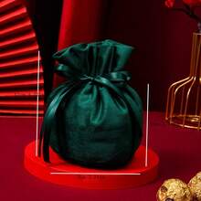 深綠色絨布拉繩禮品袋，適用於烘焙包裝、婚禮、派對、糖果等場合，尺寸L，廚房沙烏地 - 墨綠色 - 查看 3