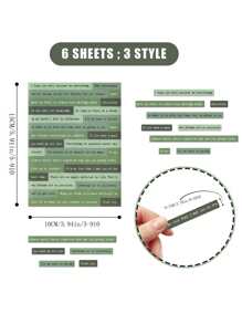 6 Sheets Per Pack English Stickers Paper Handbook Planner Writing Literature Book Diy Material Decorative Scrapbooking Or Journaling Vintage Scrapbook Stickers Phrase Word Stickers For Scrapbooking Junk Journal Supplies Planners DIY,School Supplies,Back To School