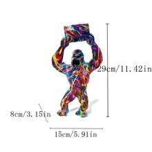 1入組塗鴉大猩猩裝飾雕像，樹脂繽紛墨水藝術動物猩猩工藝品，客廳桌面書架展示擺件。 - 彩色 - 查看 8