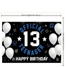 Happy 13th Birthday Decoration For Boy Girls Official Teenager Backdrop Banner Blue White 13 Year Old Birthday Party Yard Sign Photo Props Decor Supplies Sturdy, Christmas