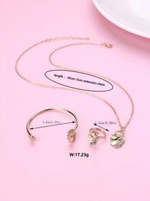 1入組項鍊、1入組手鍊、1入組戒指套裝,適合女孩子,鋅合金製,可愛的獨角獸設計,多彩油滴,鍍金,適合日常佩戴 - 彩色 - 查看 2