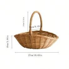 1pc Willow Woven Fruit Basket Handheld Shopping Basket Rustic Wicker Storage Bin Organizer Small Floral Basket Gift Basket - Light - View 3