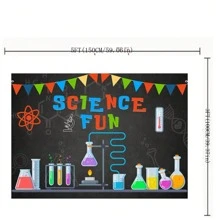 Banner de Fondos de Ciencias Divertidas para Fotografía, Cartel para la Fiesta de Cumpleaños de la Ciencia y Decoración de Fondo para Estudio Fotográfico - Tipo A - Ver 4