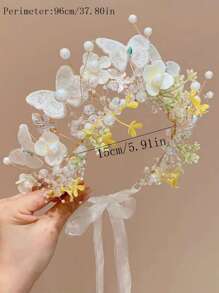 1 pieza Cinta de cabeza linda con estilo de princesa de hadas para niña, diadema de corona de mariposa y flor de red de estilo fresco y campestre, perfecta para dama de honor/boda/actuación en el escenario/viaje/vacaciones en la playa, etc. como decoración del cabello, también es un buen regalo