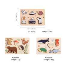 Kids Wooden 3D Puzzle - Space, Forest, Ocean Animal Shape Cognition Puzzle, Montessori Educational Toy For Fine Motor Training