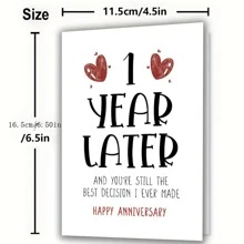 1 张新年贺卡，适合女朋友男朋友（6.5*4.5 英寸），适合他/她的第一个结婚周年纪念卡，适合妻子丈夫的第一个结婚周年纪念礼物，适合家人、男朋友女朋友（带信封）、圣诞节