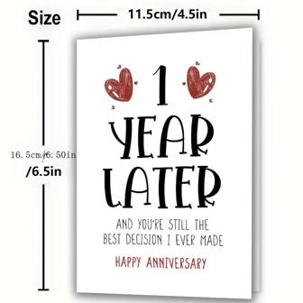 1 张新年贺卡，适合女朋友男朋友（6.5*4.5 英寸），适合他/她的第一个结婚周年纪念卡，适合妻子丈夫的第一个结婚周年纪念礼物，适合家人、男朋友女朋友（带信封）、圣诞节