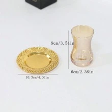 1 Set Gold-Tone Turkish Style Round Plates, Dessert Plates, Snack Plates, Storage Dishes, Coffee/Tea Cups - Gold - View 2