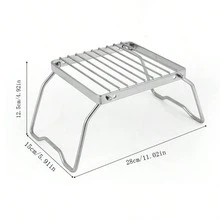 1pc Portable Outdoor Mini Folding Stainless Steel Stove Bracket, Barbecue Shelf Pot Rack Grill Net Support - Silver - View 10