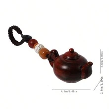 1 pieza Llavero de coche colgante de la olla de té de madera de sándalo púrpura, diseño de mango y protector de mano, correa para teléfono móvil anillo de llaves - puro, cuanto - Ver 2