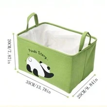 Cute Panda Storage Basket, Large Capacity Foldable Portable Box For Household/Dormitory Storage And Organization - Green - View 4