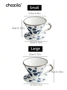 choxila 1 pieza Filtro de café de cerámica reutilizable, taza de filtro con estampado de porcelana azul y blanca, cafetera de goteo V60, para 1-4 tazas, suministros escolares - Azul - Ver 3