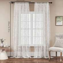 1 pieza de cortinas de encaje transparente, cortinas de encaje floral, cortinas de encaje floral de moda antigua para la sala de estar, paneles de cortinas victorianas con bolsillo para la varilla - Blanco - Ver 8