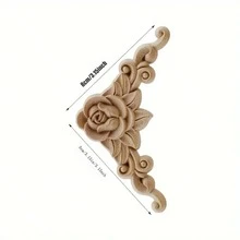 4pcs Wood Carved Flower Appliques - Wood Color - View 6