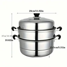 Edelstahldämpfer Topf, 3-lagiger dicker Dämpfer, mit 3 Dampfgitter und 2 Suppentöpfen, doppelwandig geeignet für Elektro- und Induktionsherde, Haushalts-Kochgeschirr - Silber - Übersicht 6