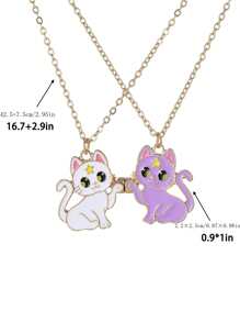2pcs/Set Cartoon Cute Cat Pendant Best Friends Necklace For Girls, Kids - Multicolor - View 3