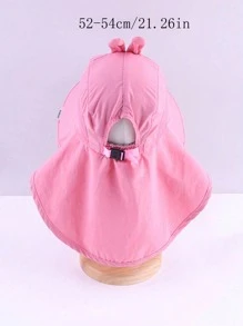 1 pieza Sombrero de cubo con protección solar y diseño de conejo rosa de dibujos animados, con correa ajustable y silbato para niñas pequeñas, para primavera/verano, chal grande - Rosa - Ver 6