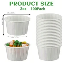 100 个 2 盎司纸质蛋奶酥分装杯、一次性纸杯蛋糕杯、小型一次性纸质蛋奶酥杯，适用于番茄酱、调味品、药品、品尝、样品、果冻饮料、甜点份量、万圣节派对 - 白色 - 查看 2