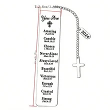 1入不銹鋼書籤，刻有“Be Strong”基督教聖經經文和十字形吊墜，鼓勵禮物給朋友 - 彩色 - 查看 6