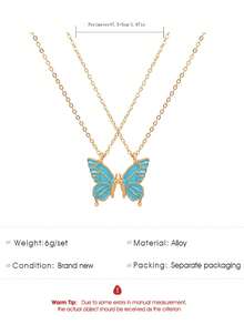 2pcs Girls' Creative Butterfly Best Friends Necklace Set With Oil Drop Design - Butterfly - View 6