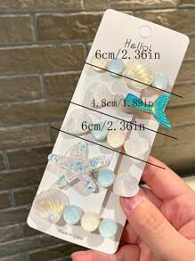 5pcs Cute Seashell Star Macaron Hair Clips, Sweet Princess Style Hairpins For Girls, Beach Photoshoot Accessories - Multicolor - View 5