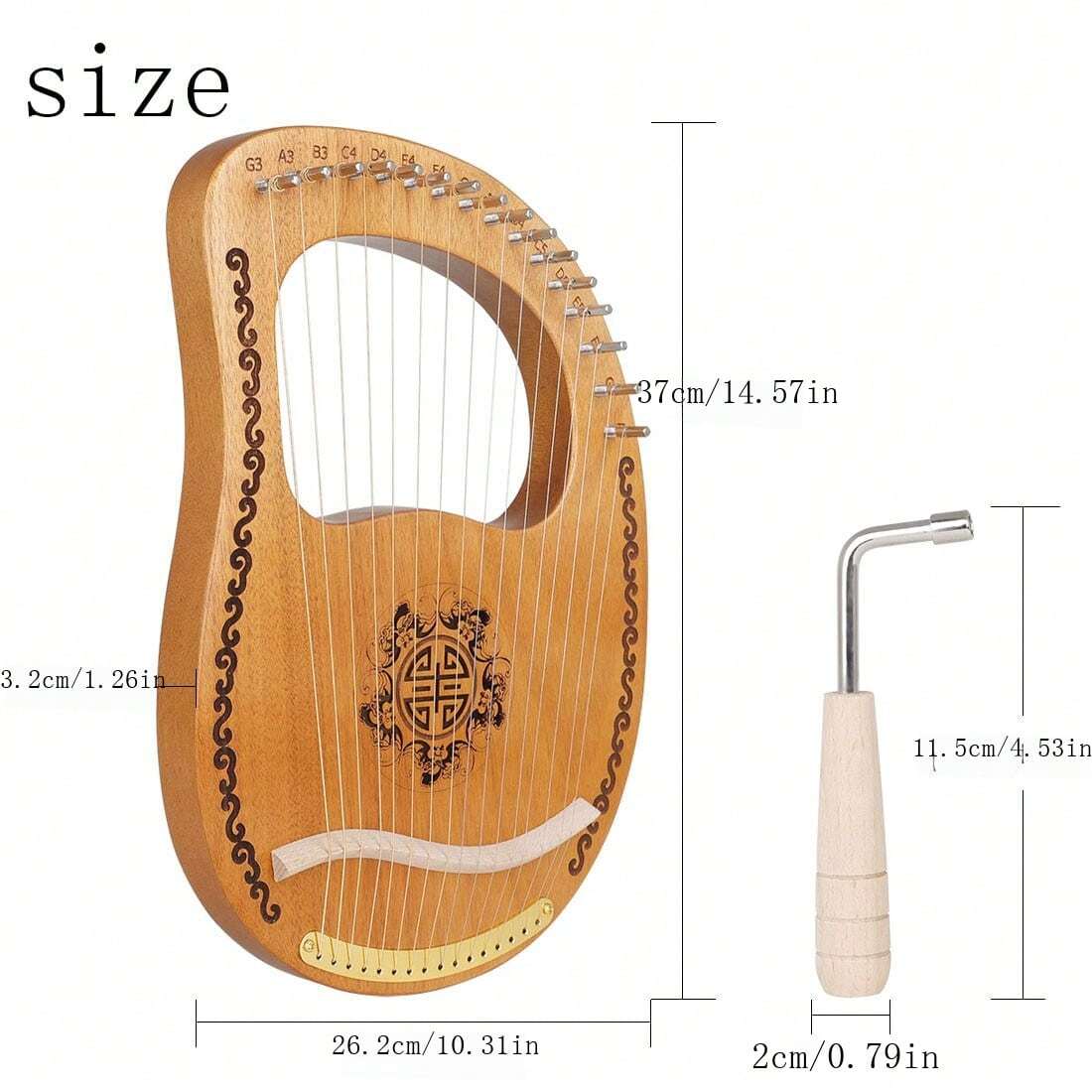 Arpa Musicale in Legno in Miniatura per Casa Delle Bambole, Scala 1:12. Altezza 12 Cm X 8 Cm Larghezza
