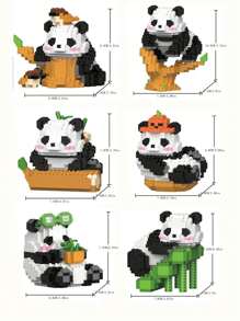 迷你熊猫/熊猫屋拼装积木拼图玩具，智力开发玩具3D拼图人物装饰适合儿童和收藏家，迷你积木桌面装饰，圣诞礼物房间装饰冬季礼物感恩节礼物彩色积木彩色积木 - 彩色 - 查看 3