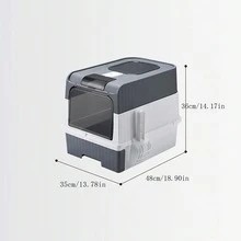 1 pieza Caja de arena para gatos plegable con cajón cerrado, fácil de limpiar - Multicolor - Ver 3