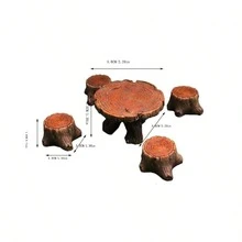 5入組米尺小木堆桌椅裝飾，迷你盆景工藝花園戶外小狀態庭院套件生態設置道具桌面創意青苔裝飾 - 咖啡棕 - 查看 2