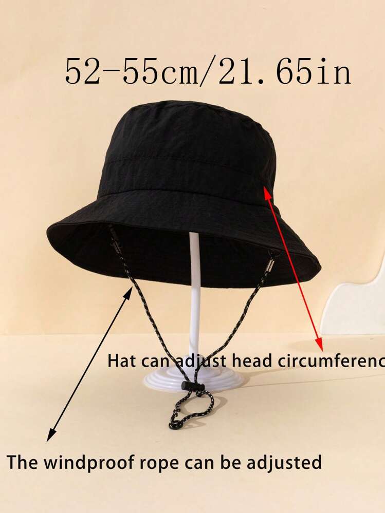 1pc Toddler/Kids Adjustable Drawstring Fisherman Sun Hat, Black, Lightweight Packable Bucket Hat For Outdoor Sports, School, Travel, Summer Adventure - Black - View 9